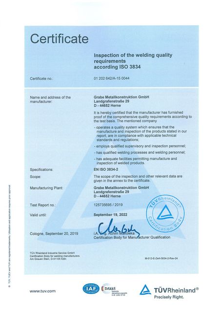 Certificate Grabe Metallkonstruktion