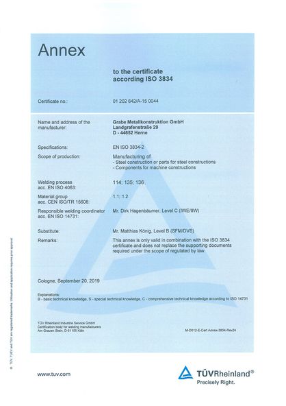 Certificate Grabe Metallkonstruktion
